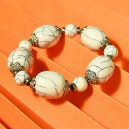 IMLI STREET White & Silver Artificial Stone Stretchable Bracelet for Women-99