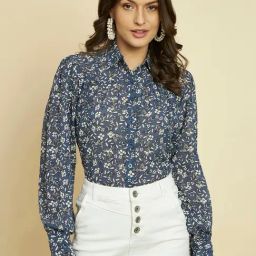 Trend Arrest Blue Floral Print Shirt-image-43