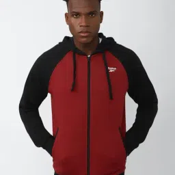 Reebok Maroon Regular Fit Colour Block Sports Hoodie-image-16