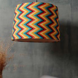Grated Ginger Yellow & Blue Printed Vibrant Zigzag Pattern Frustum Hanging Light-35