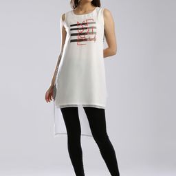 W Off-White Polyester Printed Detail High-Low Tunic-image-37