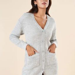 Akkriti by Pantaloons Grey Crochet Pattern Cardigan-21