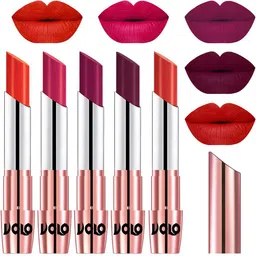 VOLO Set Of 5 Creme Matte Lipstick-3.5g Each -Coral- Passion Pink- Magenta- Wine-Orange-28