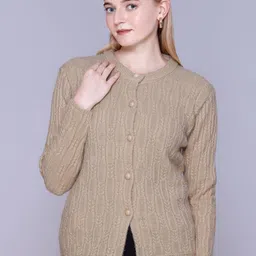 FIRST SLEEP Women Solid Round Neck Full Sleeve Woollen Cardigan-picture-3