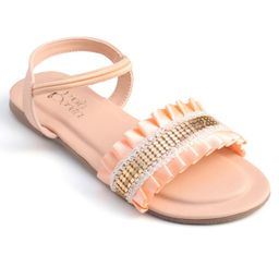 Hola Bonita Party Wear Sandals Pleated Detailing - Orange-image-99