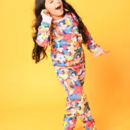 Anthrilo Full Sleeves Seamless Floral Printed Fleece Sweatshirt With Coordinating Jogger - Pink-picture-26