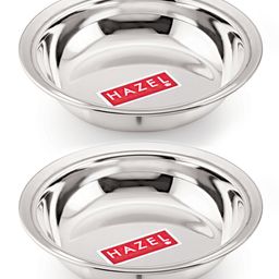 HAZEL Stainless Steel Plate Set Small Dish For Snacks Breakfast Silver - Pack of 2-10