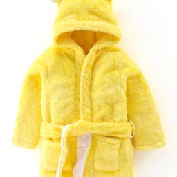 Babyhug Velour Knit Full Sleeves Hooded Bath Robe With Ear Flaps- Yellow-image-16