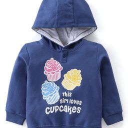 Babyhug Cotton Knit Full Sleeves Cupcakes Graphics Hooded Sweatshirt - Navy-image-37