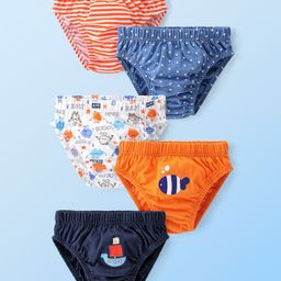 Babyhug 100% Cotton Knit Briefs Fish Print Pack of 5 - Multicolor-image-48
