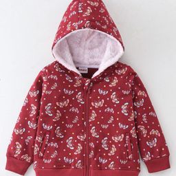 Babyhug 100% Cotton Knit Full Sleeves Hooded Sweatshirt With Butterfly Print - Red-image-58