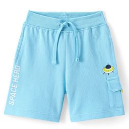 Babyhug Cotton Looper Knit Shorts With UFO & Text Print - Blue-image-38