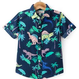 JASH KIDS Cotton Woven Half Sleeves Shirt with Dino  Print - Navy Blue-image-73