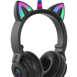 Happy Hues Wireless Headphones- Unicorn Cat Ear Headset with LED Lights-Gaming Headphones, Fashion Bluetooth 5.0 Headset for Kids Wearing-49