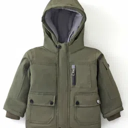 Kookie Kids Full Sleeves Hooded Solid Sweatjacket- Green-picture-5