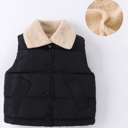 Kookie Kids Sleeveless Padded Winter Jacket With Far Collar Neck - Black-picture-13