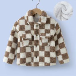 Kookie Kids Full Sleeves Collar Neck Winter Fur Jacket with Checks Design - Cream-image-22