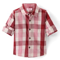 Babyhug Cotton corduroyWoven Full Sleeves Checks Shirt - Maroon & White-picture-10