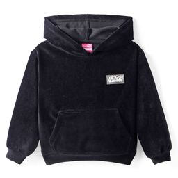 Little Kangaroos Fleece Knit FullSleeves Hooded Sweatshirt with Patch Detailing & Kangaroo Pockets - Black-image-52