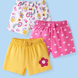 Babyhug Single Jersey Knit Mid Thigh Shorts Floral & Hearts Print Pack of 3 - Pink Yellow & White-picture-39