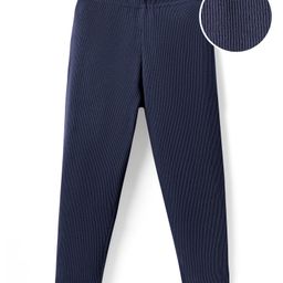 Kookie Kids Rib Cotton Elastane Knit Full Length Solid Legging With Elasticated Waist - Navy Blue-image-22