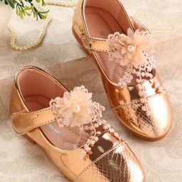 Cute Walk by Babyhug Metallic Ballerina with Velcro Closure & Floral Applique - Rose Gold-picture-49