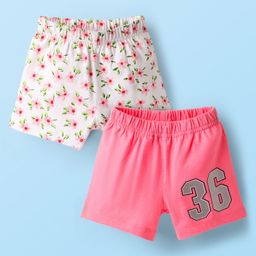 Babyhug Cotton Single Jersey Knit Mid Thigh Shorts With Floral & Number Print Pack Of 2 - Pink-image-79