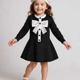 Mark & Mia Viscose Full Sleeves Bow Applique Sweater With Skirt Set - Black & White-picture-26