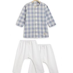 Tiber Taber 100% Cotton Woven Full Sleeves Chessboard Checked Kurta & Pyjamas Set - Blue-image-83