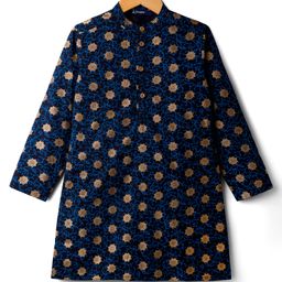 Pine Kids Cotton Woven Full Sleeves Kurta with Motif Glitter Print - Navy Blue-picture-6
