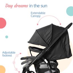 Luv Lap Primo Baby Stroller with 5 Point Safety Harness Adjustable Footrest & Extendable Canopy - Black image 4