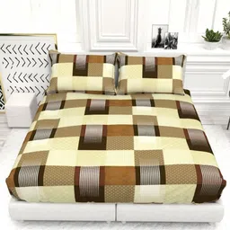 THE WHITE MOSS Brown And Yellow Printed Cotton 300 TC King Bedsheet Set-2.75 m x 2.75 m-image-10