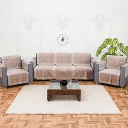 Myntra Elegant Homes Cream & Pink 10 Pieces Solid Cotton 5 Seater Sofa Cover With Arms-picture-21