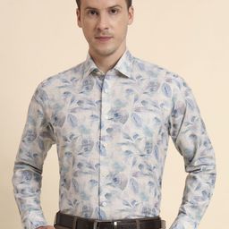 JADE BLUE Floral Printed Cutaway Collar Formal Shirt-image-49