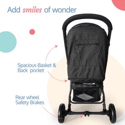Luv Lap Primo Baby Stroller with 5 Point Safety Harness Adjustable Footrest & Extendable Canopy - Black image 5
