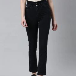 SHOWOFF Black Denim Straight Fit Mid Rise Jeans-image-94