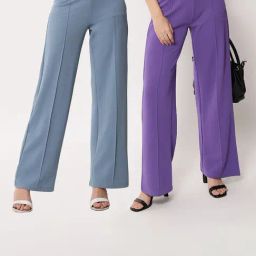 Kotty Grey & Purple Straight Fit High Rise Trousers (Pack Of 2)-image-69