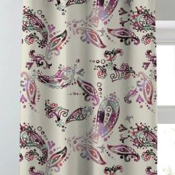 SPACES DRAPE STORY Elegent Floral White & Grey Polyester 7 ft Door Curtains - Set of 2 image 2