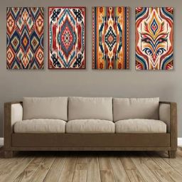 Nestroots Vibrant Tribal Pattern Canvas Collection Black Frame Wall Painting - Set of 4-48