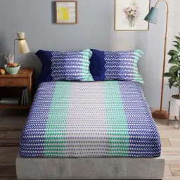 BIANCA Amolina Blue Cotton 135 TC 115 GSM Double Size Bedsheet With Pillow Covers-image-25