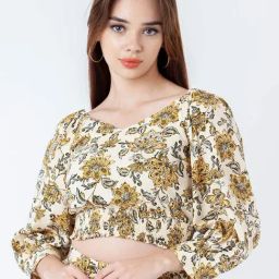 Zink London Cream Printed Crop Top-image-89