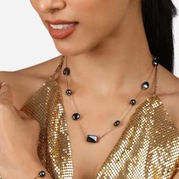 Zaveri Pearls Dark Grey Beads Embellished Contemporary Necklace Earring & Bracelet set-ZPFK17295-image-83