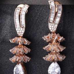 Priyaasi Rose Gold-Plated American Diamond Studded Dangler Earrings-image-72