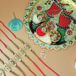 Anouk Set Of 6 Love U Bro Rakhi with Card & Roli Rice Pooja Thali-20