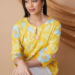 Melange By Lifestyle Mustard Regular Fit Floral Print Kurti-picture-13