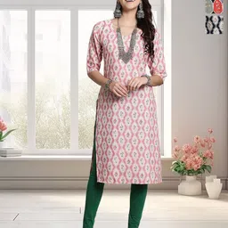 HERE&NOW Women Pack Of 3 Ethnic Motifs Printed Round Neck Crepe Kurtas-image-24