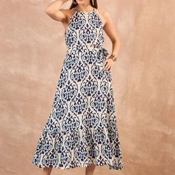 all about you Print Halter Neck Fit & Flare Midi Dress-image-38