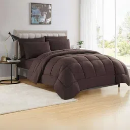 Doristyle Brown 500 GSM Checked Microfiber Single Bed Comforter-picture-34