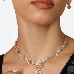 Zaveri Pearls Gold Tone Dazzling Cubic Zirconia Floral Bling Brass Necklace & Earring Set-ZPFK17297-image-32