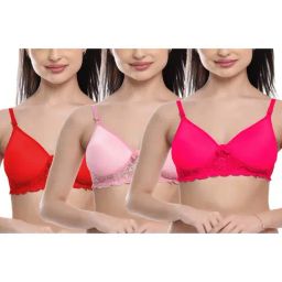 FIMS: Fashion is my Style Pink & Rani Lace Work Everyday Bras - Pack Of 3-picture-30